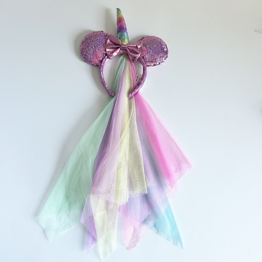 Disney Girls‎ Unicorn Rainbow Sequin Pastel Fairycore Ears Minnie Ears Headband